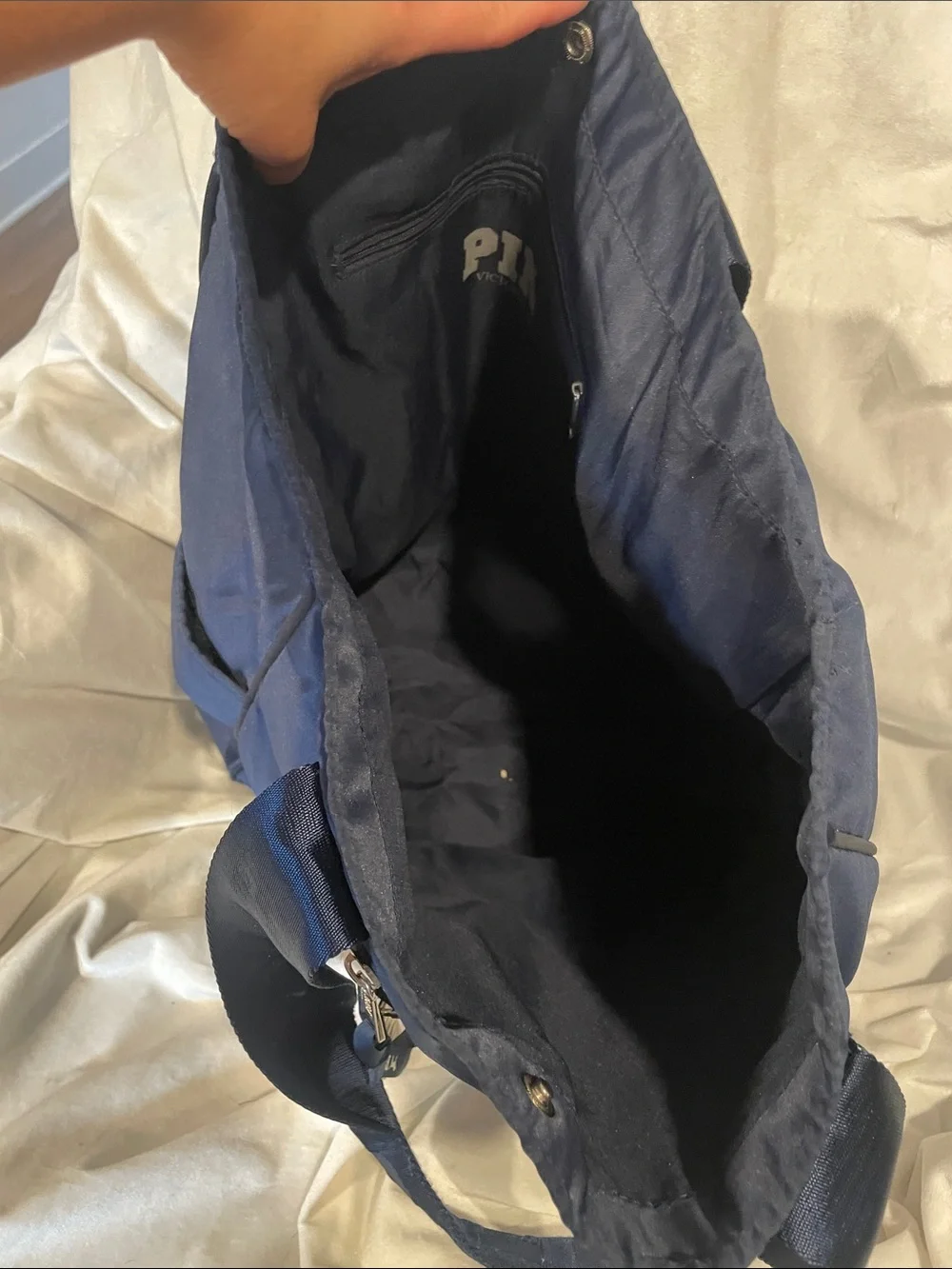 Y2K PINK Victoria's Secret Navy Blue University Tote with Front Zip Pocket B138